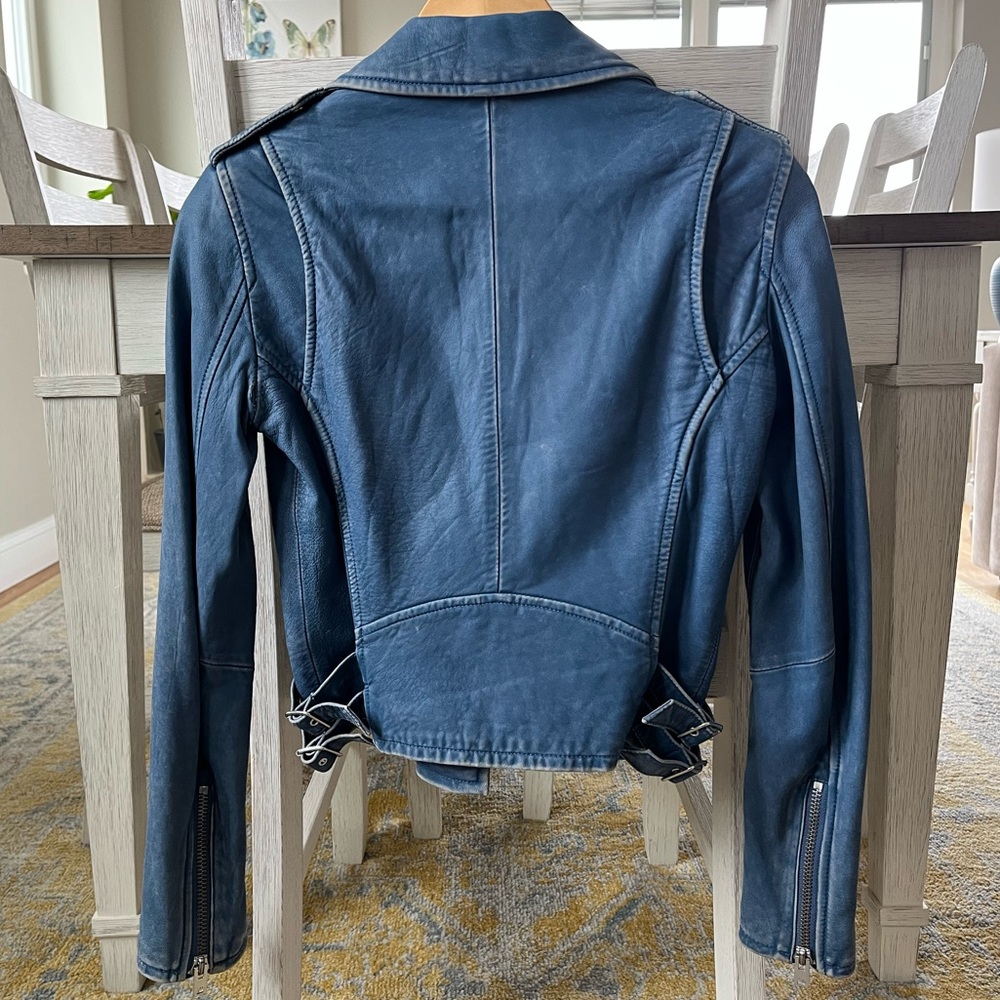 IRO Ashville Distressed Blue Leather Jacket France 36 / US 2 / XS - Picture 3 of 16